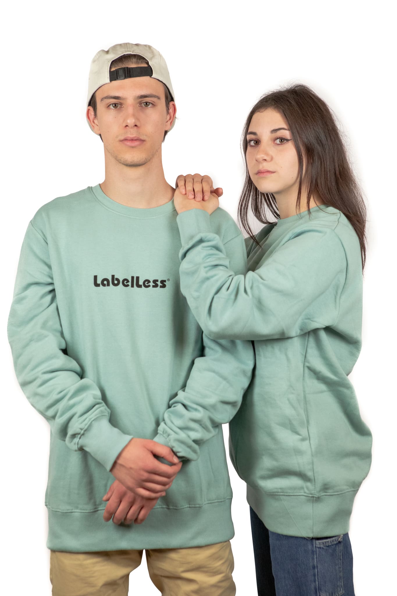 Sweatshirt felpa streetwear LabelLess,  green unisex  fronte